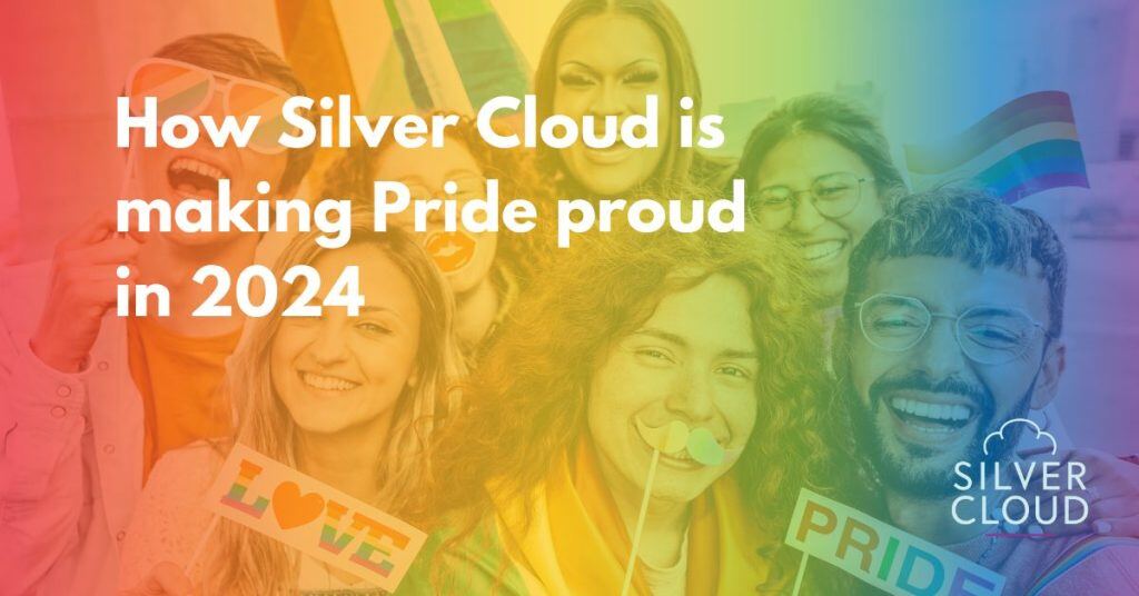 A group of people celebrating pride at Silver Cloud under a rainbow overlay