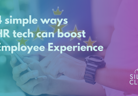 Image of a person in a white shirt rating their employee experience 5 stars on their mobile phone