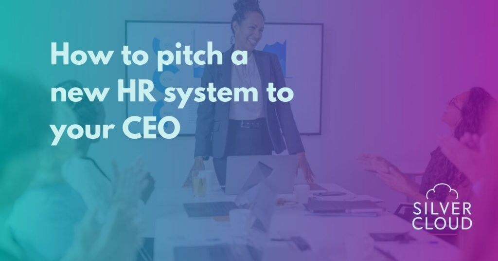 Image of someone standing in front of a meeting pitching a new HR system to their CEO